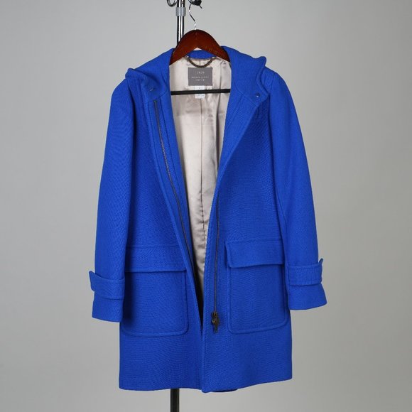 J. Crew Jackets & Blazers - J. Crew Stadium Cloth Hooded Zip Coat In Blue Size 0